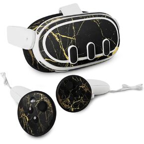 MightySkins Skin Compatible with Meta Quest 3 - Black Gold Marble | Protective, Durable, and Unique Vinyl Decal wrap Cover | Easy to Apply