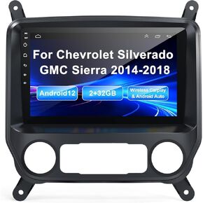 راديو ستيريو للسيارة لـ 2014-2018 Silverado & GMC Sierra، Android 12 2G + 32G Wireless CarPlay Android Auto Silverado Radio يدعم الكاميرا الاحتياطية/التحكم الصوتي/خريطة الملاحة/راديو FM/SWC