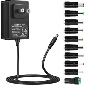 Security-01 DC 12V 2.5A Power Supply Adapter,Universal 12volt 30Watt Switching Adapter with 10 Tips for LED Strip Light,CCTV Camera,Router,Speaker,also compatible with 12V 2a/1.5a/1a/0.5a(UL Listed)