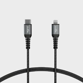Shield USB-C to Lightning Cable Braided with Kevlar, for iPhone 14 13 12 11 Pro/Pro Max X iPad AirPods iPod (MFI Certified) Supports Power Delivery (Charger not included) (10ft Blk & Slvr)