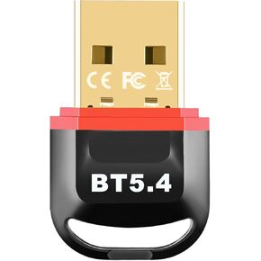 USB Bluetooth 5.4 Adapter for PC 2024, Plug & Play Bluetooth Dongle Receiver BR+EDR+BLE+LMP13.X, Long Range Support Windows 11/10/8.1 for Desktop Laptop PS/Xbox Keyboard Mouse Headset (Red)