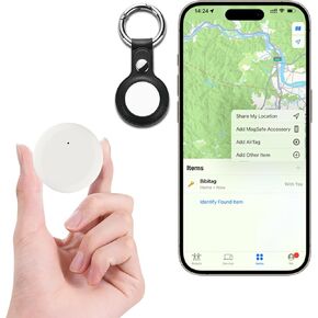Bibitag Bluetooth Tracker Tag and Key Finder,Works with Apple Find My (iOS Only),Item Locator for Keys, Bags, Wallets,Suitcase.with Replaceable Battery & Black Leather Case