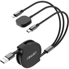 كابل شحن متعدد 3 في 1 قابل للسحب USB إلى شاحن iWatch اللاسلكي المغناطيسي / Lightning / USB C سلك شاحن متوافق مع Apple Watch SeriesSE/9/8/7/6/5/4/3/2/1/iPhone 15/14/ 13/12/آيباد/-4FT in Kuwait