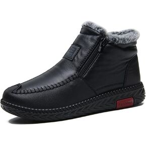 Women's Fur Lined Winter Warm Snow Boots Lightweight Waterproof Leather Side Zipper Outdoor Ankle Boots Womens Winter Comfortable Non-Slip Shoes