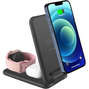 Wireless Charger, 3 in 1 Qi-Certified Folding Fast Wireless Charging Station for iPhone 14/13/12/11/X/XR/Xs Max, Apple Watch Series and Airpods, Compatible with Samsung S22/S21