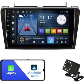 1+32G Android 13 Double Din Car Stereo for Mazda 3 2004-2009 with 9 Inch Touchscreen Radio Built-in Wireless Carplay/Android Auto/GPS/Bluetooth/FM/AUX-in/Steering Wheel Controls/Backup Camera