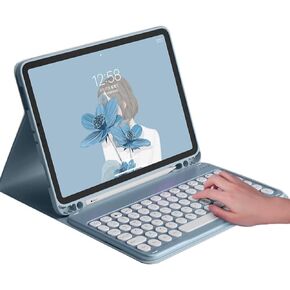 HENGHUI Keyboard Case for iPad Air 13 inch (M2)/ iPad Pro 12.9 inch 6th 5th 4th 3rd Generation Cute Round Key Color Keyboard Detachable BT Keyboard Cover (Black)