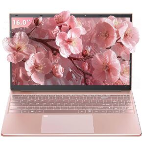 16" Rose Gold Laptop, Celeron N5105 CPU, DDR4 16GB RAM, FHD IPS Display, Backlit KB，Fingerprint Unlock, USB 3.0, HDMI, WIFI/BT, Perfect for Work, Study and play! (Rose Gold, 16G+256G SSD)