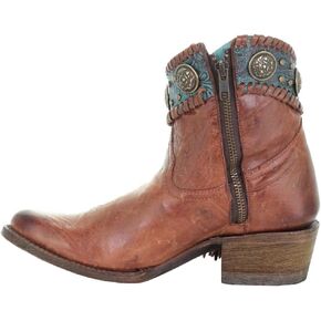 Corral Boots Womens Studded Round Toe Zippered Casual Boots Ankle Mid Heel 2-3" - Brown