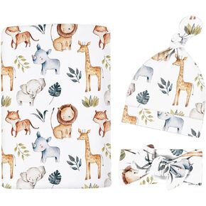 Newborn Swaddle Set with Matching Headband Hat and Bow Set Floral Baby Girl Newborn Receiving Blankets Baby Swaddle Nursery Wildflower Baby Blanket