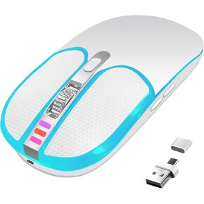 2.4 Ghz Wireless Mouse Rechargeable, Mute, RGB, Color Light, Leather Keys, Type-C and USB 2-in-1 Receiver for Desktop Computers, laptops and Tablets Plug and Play (Black)