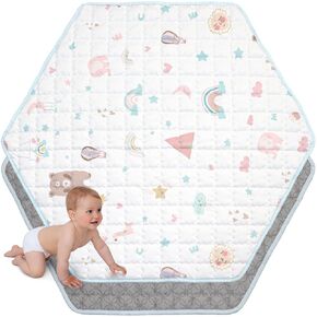 Hexagon Baby Play Mat - 52"x45" Playpen Mats for Babies and Toddlers Foldable - Thick Foam Non-Slip Baby Playmat for Crawling - Cushioned Soft Infants Baby Floor Mat Machine Washable