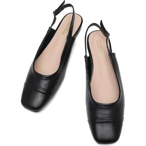 Women's Slingback low heel Pumps,Ladies closed Square Toe wedge Sandals Dressy Casual Trendy Comfortable Buckle Fancy Business Office Teacher Holiday Leather Shoe