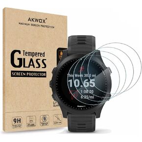 AKWOX (Pack of 4) Tempered Glass Screen Protector for Garmin Forerunner 945, [0.3mm 2.5D High Definition 9H] Premium Clear Screen Protector for Garmin Forerunner 945