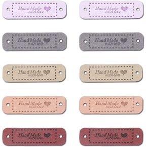 50PCS PU Leather Tags Handmade Embossed Tag Faux Leather Sew on Labels Embellishment Crochet Knitting Labels DIY Jeans Bags Shoes Hat Apparel Accessories with Heart - 5 Colors - WS021