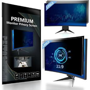 34 Inch Curved Computer Privacy Screen Filter for 21:9 Widescreen Computer Monitor Screen Protector Computer Screen Privacy Shield Anti Glare and Blue Light (2-Pack)
