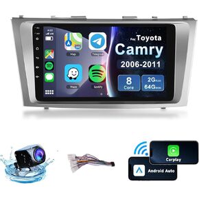 8 CORE 2G+64G Car Radio for Toyota Camry 2006-2011 with Wireless Apple CarPlay/Android Auto, Podofo 9 Inch 1280*720P IPS Touch Screen Stereo Android 13 GPS WiFi Bluetooth DSP support HD Backup Camera
