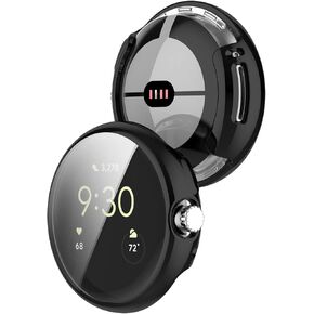 Compatible with Google Pixel Watch Protective Case Cover, Smartwatch Replacement PC Protective Case Cover Shell for Men Women Watch Accessories(Black)