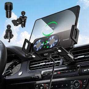 Wireless Car Charger Mount, 15W Dual Coil One-Touch Rotatable Car Phone Holder Wireless Charger for Samsung Galaxy Z Fold 6/5/4/3/2, Z Flip, Pixel Fold and iPhone Samsung, Car Charger Included