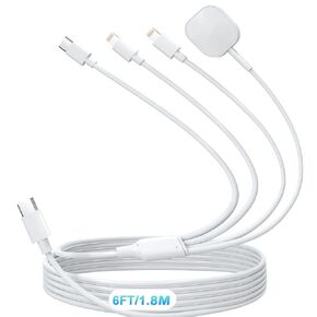 4-in-1 Watch & Phone Charger Cable, Multi Universal iwatch Charging Cable Compatible with iPhone, iWatch,Galaxy, Pixel/6FT Magnetic Dual Lighthing, Multiple USB C Fast Charging Cord Cargador