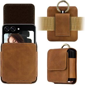 for Samsung Galaxy Z Flip 5/4/3 Phone Pouch Holster Belt Case, Leather Pouch with Belt Slot for Phone Holster Case for Motorola Razr Plus, for Moto Razr+ 2023, for Galaxy Z Flip 5/4/3/2