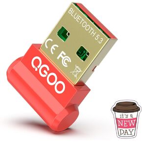 USB Bluetooth Adapter for PC - QGOO Bluetooth Dongle 5.3 EDR, Wireless Bluetooth Receiver for Desktop Computer Laptop Bluetooth Windows 8.1/10/11（red-032）