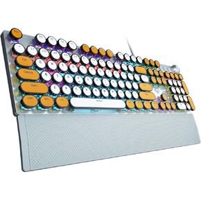AULA F2088 Typewriter Style Mechanical Keyboard,Rainbow LED Backlit,Clicky Blue Switches,Removable Wrist Rest,Media Control Knob,Retro Round Keycaps,USB Wired PC Computer Keyboards