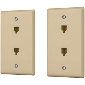 Monoprice Duplex Phone Jack Plate - Ivory (2 Pack) | Terminating 4-Conductor (4P4C) Phone Lines