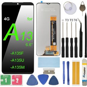 LCD Screen Replacement for Samsung Galaxy A13 4G A135f A135u A135m 6.6" Assembly LCD Display Touch Screen Digitizer with Tools Adhesive Frame