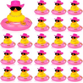 Sosation Cowboy Rubber Duck Bulk Mini Car Yellow Duckies Bath Toys Party Favor with Mini Hat Swim Circle Necklace Sunglasses Car Ornaments for Summer Birthday Swimming Supplies