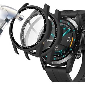 [2-Pack] Case with Tempered Glass Screen Protector Compatible for Huawei Watch GT2 46mm, 9H Hardness 360° All-Round Protective Ultra Thin Protective PC Case Cover for - Black Black in Saudi Arabia