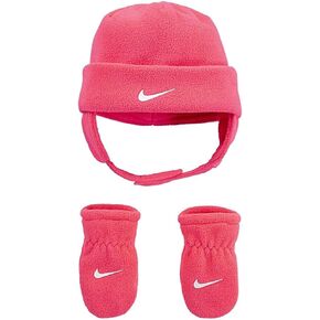 Nike Baby Fleece Chin Strap Trapper Hat and Mittens 2 Piece Set - Racer Pink - Toddler