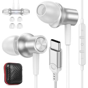 USB C Headphones for Samsung S24 Ultra S23 Fe, Type C Earphones Noise Isolating with Mic Stereo Magnetic Corded Wired Earbud for iPhone 15 Pro Max Plus iPad Galaxy A35 S22 A53 Flip 5 Pixel 8 7 Pro 6 A
