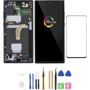 [Black with Frame] Amoled LCD for Samsung Galaxy s22Ultra 5G Digitizer Screen LCD Display Touch Assembly Replacement SM-s908 s908A s908F s908P s908R4 T U V W inch by Qvouaw