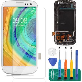 for Samsung Galaxy S3 LCD Replacement I9300 I9301 I535 Touch Screen Digitizer TFT Display Touchscreen Glass with Frame Assembly Kits,(NOT AMOLED) NOT Include Tempered Glass(White)(Only Fit i9300)