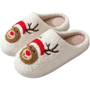 Cute Cartoon Christmas Santa Claus Slippers for Men and Women, Warm Plush Indoor Slipper Shoes