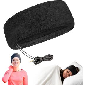 CozyPhones Fleece Sleep Headphones - Wired Over Ear Headphones from Ultra Thin Earphones for Side Sleepers, Meditation, Running, Laptop, and Phone - Black