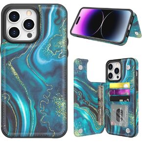 Delidigi Compatible with iPhone 14 Pro Max Case Wallet with Card Holder, Flip PU Leather Built-in 4 Card Slots, Kickstand and Shockproof Case for iPhone 14 Pro Max 6.7 inch Women Men(Green)