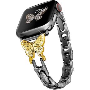 wipalor Butterfly Band for Apple Watch Bands 41mm 40mm 38mm for Women, Metal Dressy iWatch Bands 40mm Womens, Designer Cute Strap for Apple Watch Band Series 9 SE Series 8 7 6 5 4 3 2 1-Rose Gold