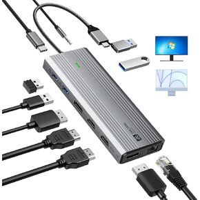 Displaylink Dock,Displaylink Docking Station Dual Monitor,10Gbps USB C Docking Station for MacBook M1/M2/M3/Windows,Laptop Docking Station with 2 HDMI 4K,2 PD 4K, Ethernet,USB 3.2,Mic/Audio,100W PD