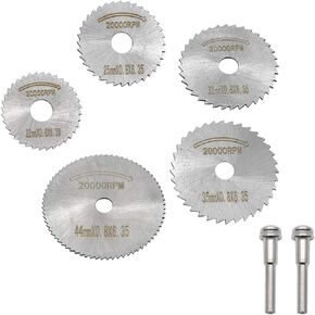 5pcs High Speed Steel Circular Cutting Blades Saw Blades Rotary Tools with 2pcs 1/8" Shank Mandrel for Dremel