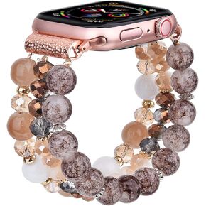 CAGOS Bracelet Compatible with Apple Watch Band 38mm 40mm 41mm Series 9/8/7/6/5/4/3/2/1/SE, Cute Dressy Boho Beaded Elastic Stretchy Pretty Strap Replacement for iWatch Bands Women, Amber