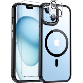 Designed for iPhone 15 Case/iPhone 14 Case, [10 FT Military Grade Drop Protection][Not Yellowing][with 2 Pcs Tempered Glass Screen Protectors] Slim Case for iPhone 15/14 (Crystal Blue)