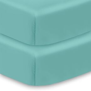 BreathableBaby Cotton Percale Fitted Sheet, for 52" x 28"/132 x 71 cm Crib & Toddler Bed Mattress, Blue (2-Pack)