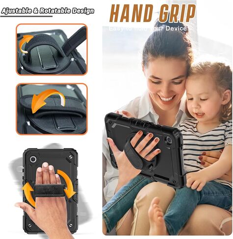 Herize Case Compatible with Galaxy Tab A9 8.7 Inch | SM-X110/X115/X117 Cover with Screen Protector Pencil Holder | Heavy Duty Rugged Rubber Protective Case W/Stand Shoulder Strap for Samsung Tab A9 in Kuwait