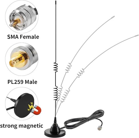 هوائي UHF VHF ثنائي النطاق 136-174 ميجا هرتز 400-520 ميجا هرتز للمركبة المتنقلة هام راديو قاعدة مغناطيسية مع محول PL-259&SMA لأجهزة BTECH BaoFeng ICOM Kenwood المحمولة في اتجاهين in Kuwait
