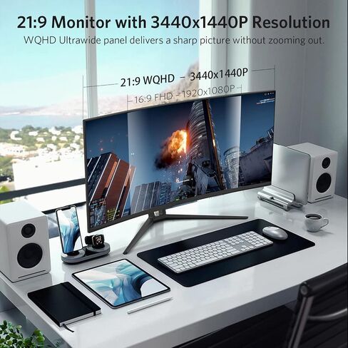 35" Ultra Wide QHD 21:9 Gaming Monitor, with Adaptive Sync, 120Hz Refresh Rate, Picture in Picture, By sRGB 99%, 2xHDMI 2xDisplay Ports, R1800, 3440*1440P, (DP Cable Included), Black (V3L6W) in Saudi Arabia