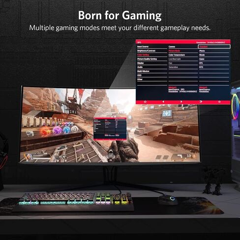 35" Ultra Wide QHD 21:9 Gaming Monitor, with Adaptive Sync, 120Hz Refresh Rate, Picture in Picture, By sRGB 99%, 2xHDMI 2xDisplay Ports, R1800, 3440*1440P, (DP Cable Included), Black (V3L6W) in Saudi Arabia