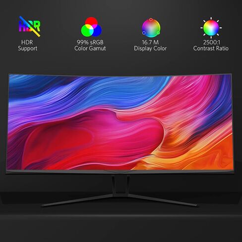 35" Ultra Wide QHD 21:9 Gaming Monitor, with Adaptive Sync, 120Hz Refresh Rate, Picture in Picture, By sRGB 99%, 2xHDMI 2xDisplay Ports, R1800, 3440*1440P, (DP Cable Included), Black (V3L6W) in Saudi Arabia