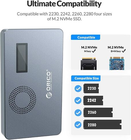 محول ORICO M.2 Enclosure NVMe SSD مع درجة حرارة LED ومروحة تبريد PCIe Drive Case الألومنيوم USB3.1 Gen2 Type-C تخزين الحالة الصلبة لـ M-Key B+M Key SSD حتى 4 تيرابايت رمادي - M2PX in Saudi Arabia